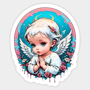 Praying Baby Boy Angel Cherub comic retro vintage Sticker